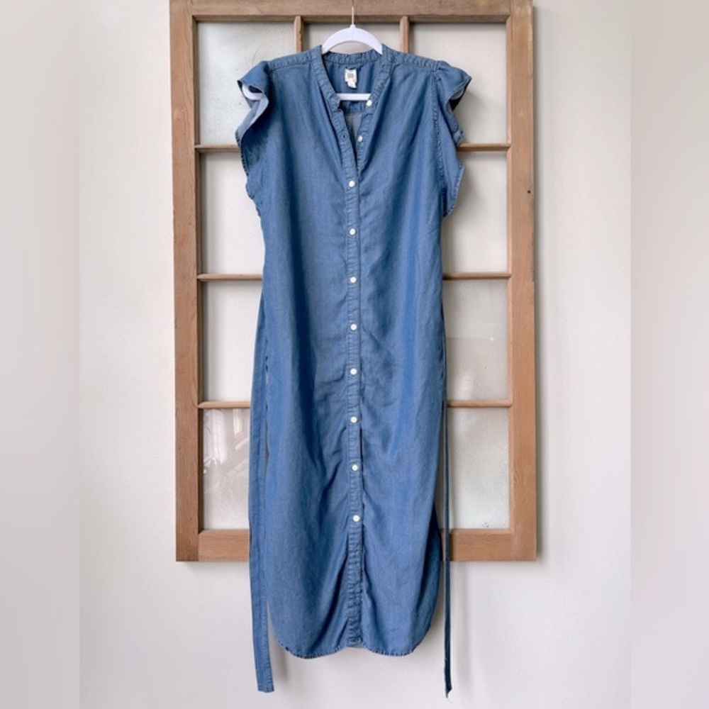 Euc Gap Flutter Sleeve Chambray Tencel Midi Shirt… - image 6